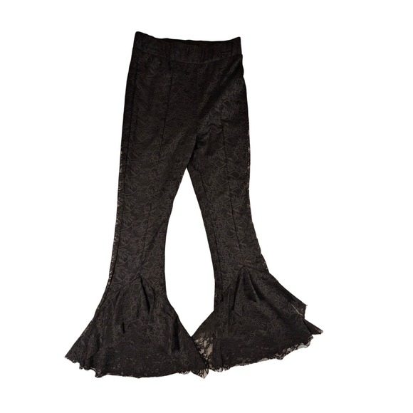 Chelsea & Violet Other - Chelsea Violet Black Floral Lace Bell Bottom Flare Pants Girls Size Medium 10/12